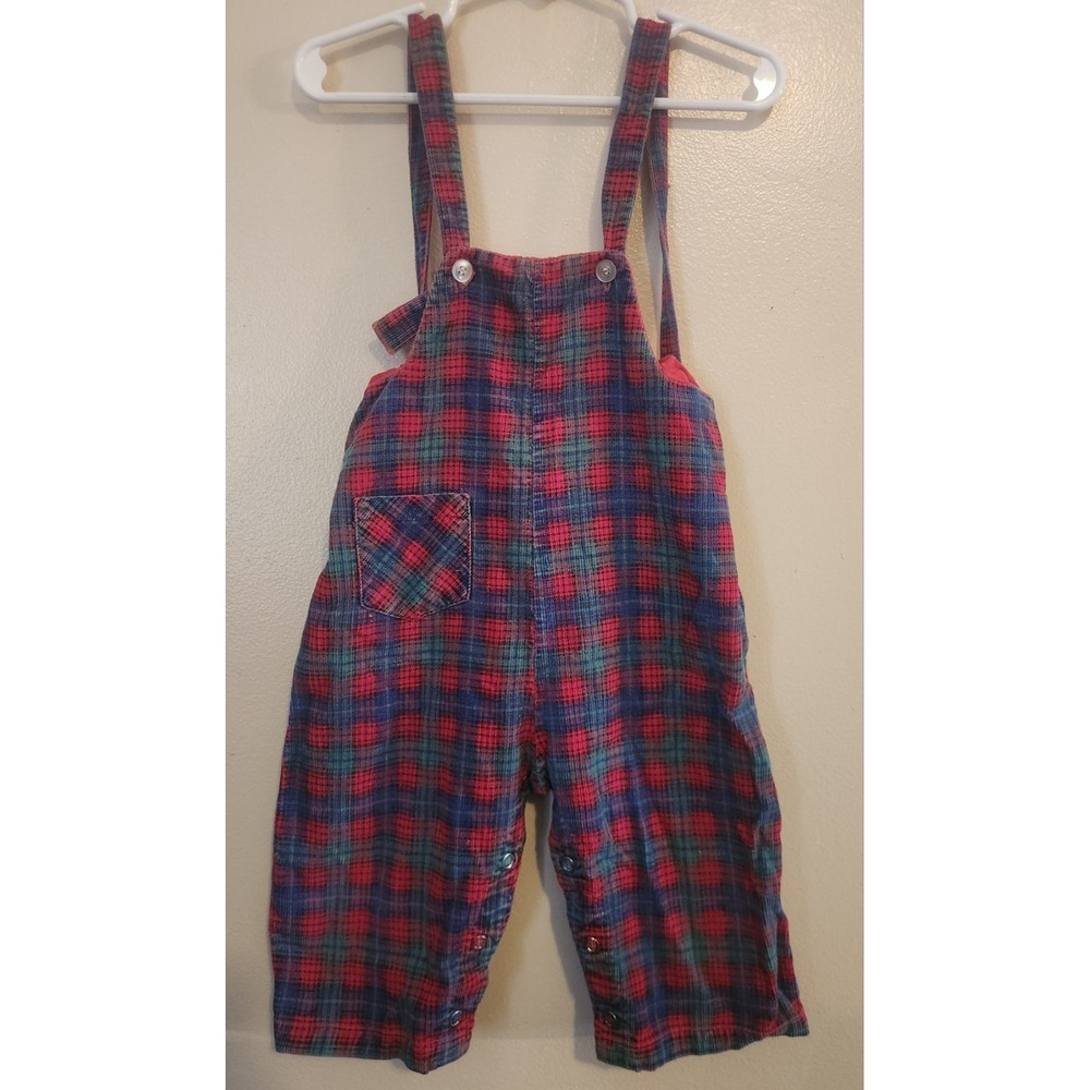 Health-Tex Vintage 90's Corduroy Red Plaid Size 2 Overalls Christmas Pocket Snap
